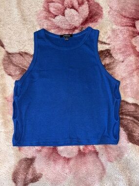 Ambiance Cobalt Blue Ribbed Cutout Crop Tank